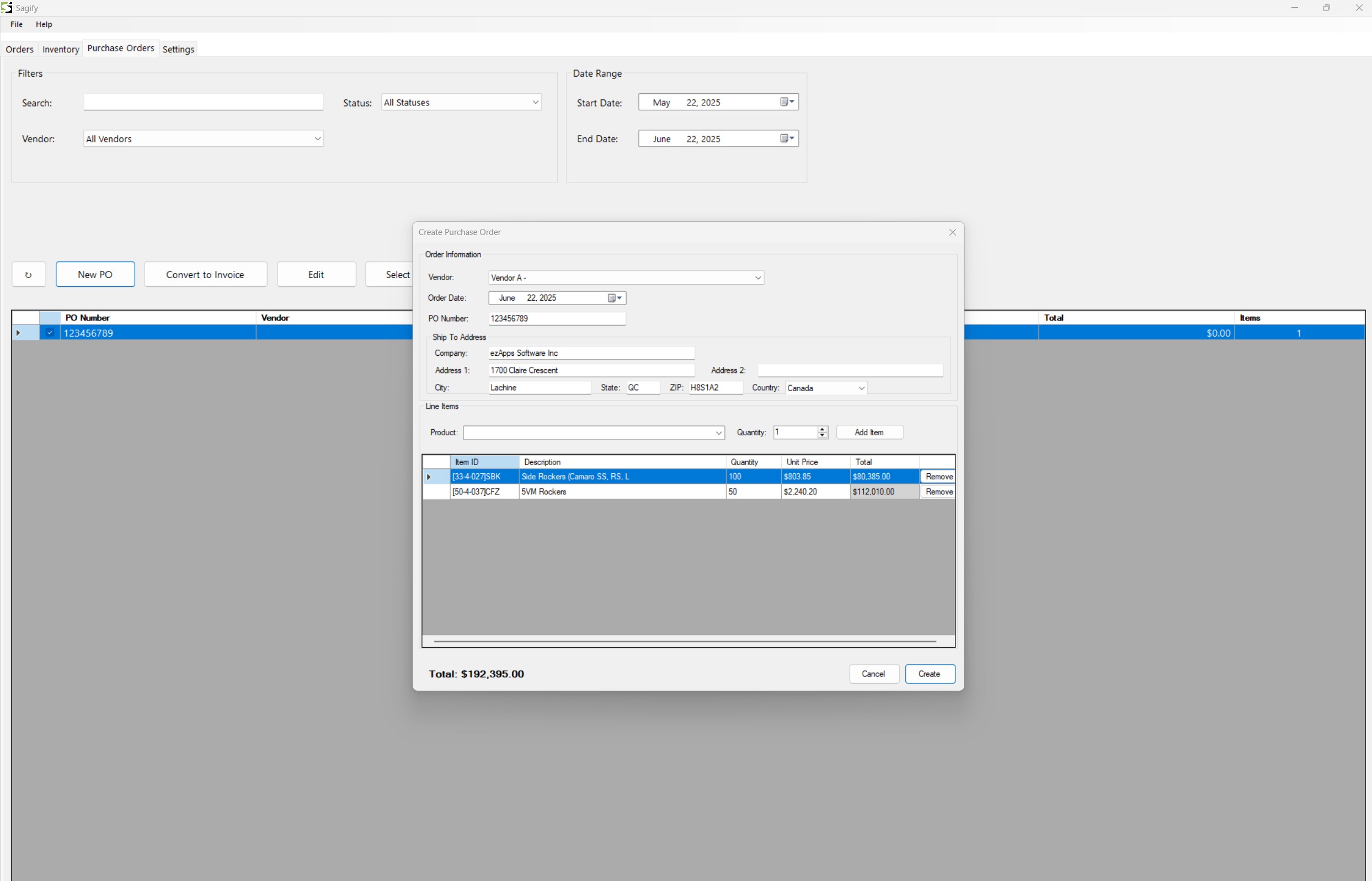 Create Purchase Order