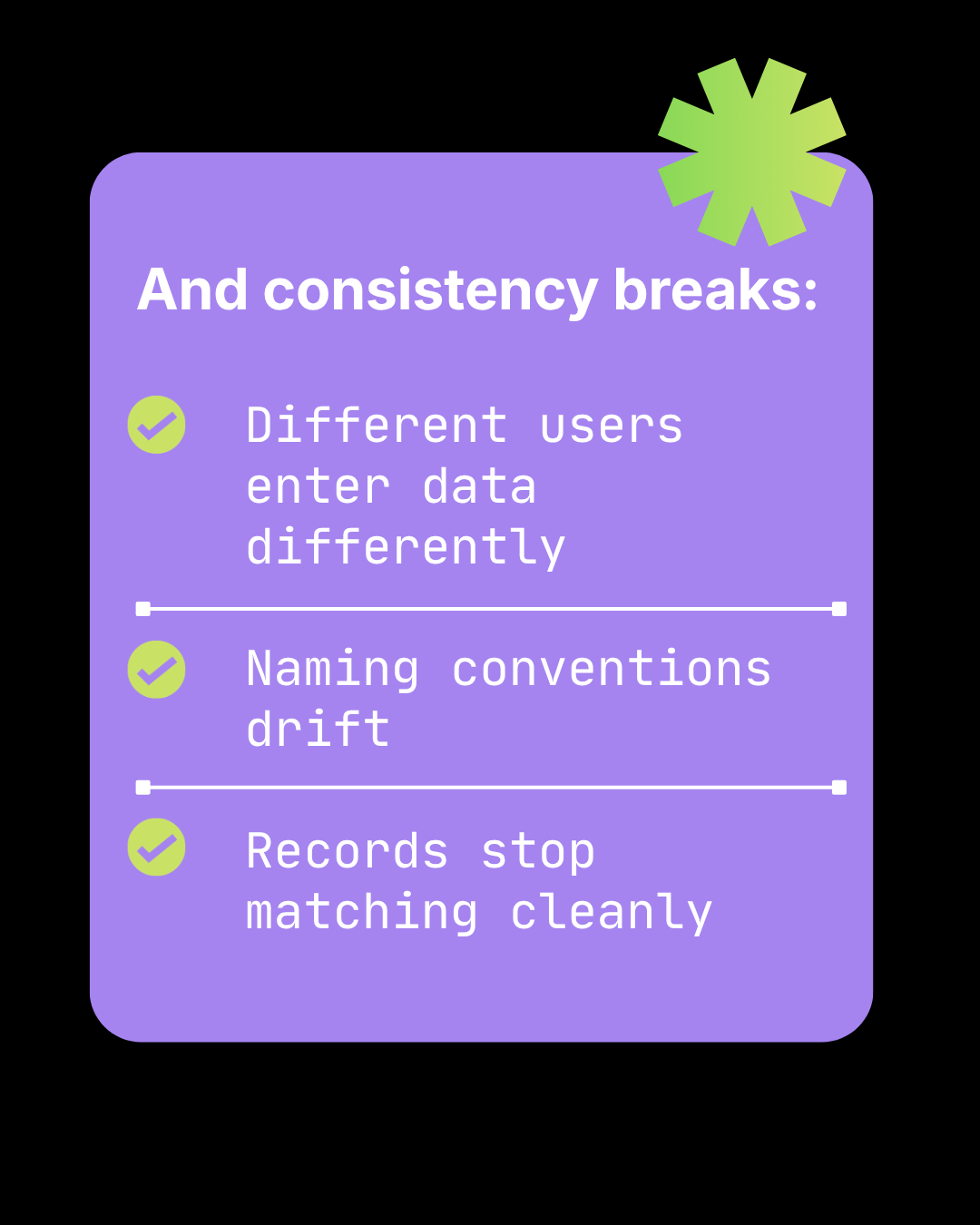 Where consistency breaks under manual entry