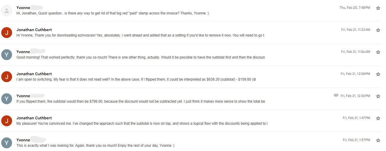 ezInvoices Support Request Timeline