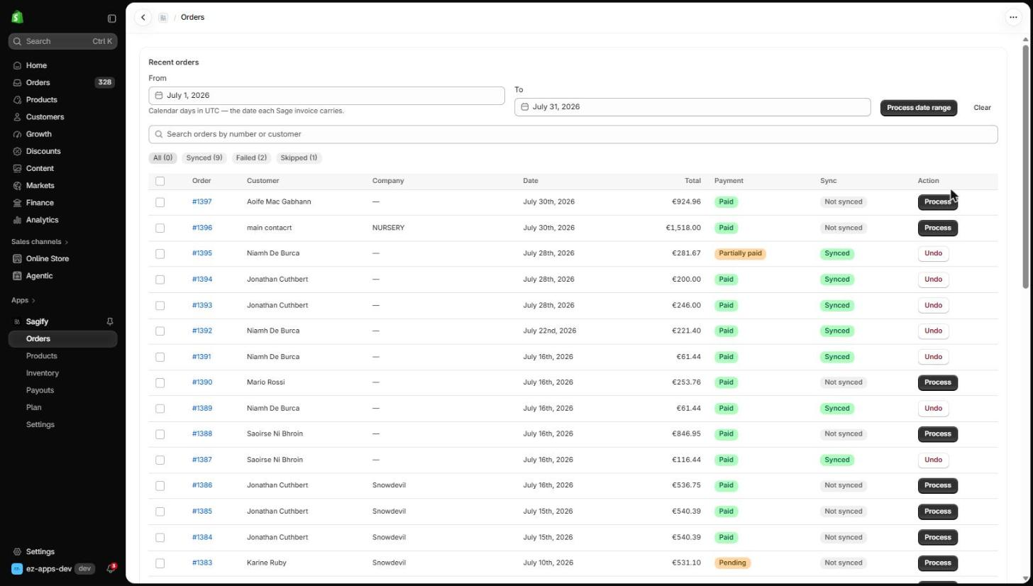 The Orders page filtered to July 2026