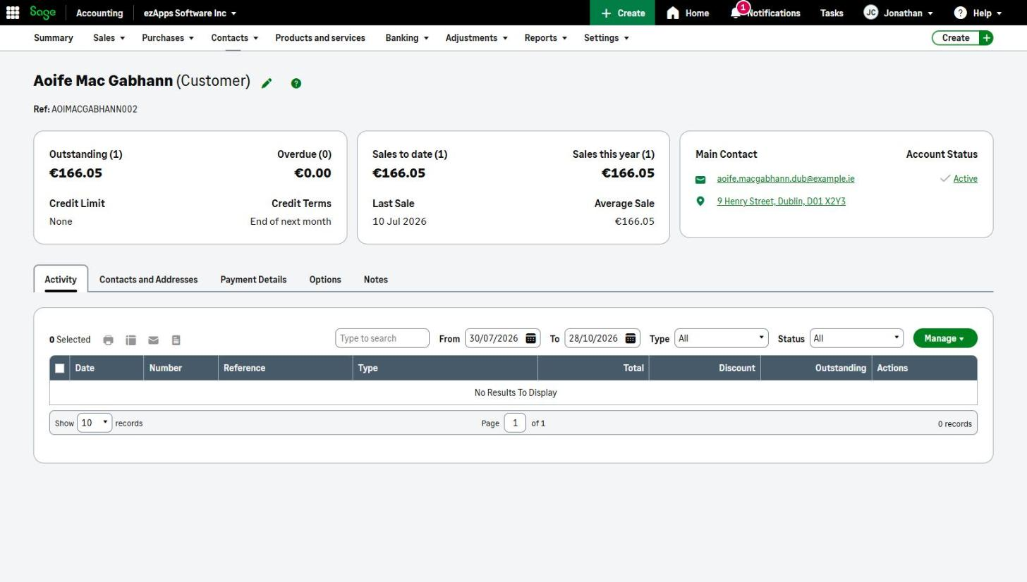 The customer Sagify created in Sage