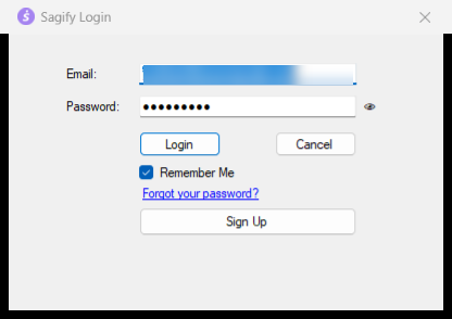 The Sagify Login window