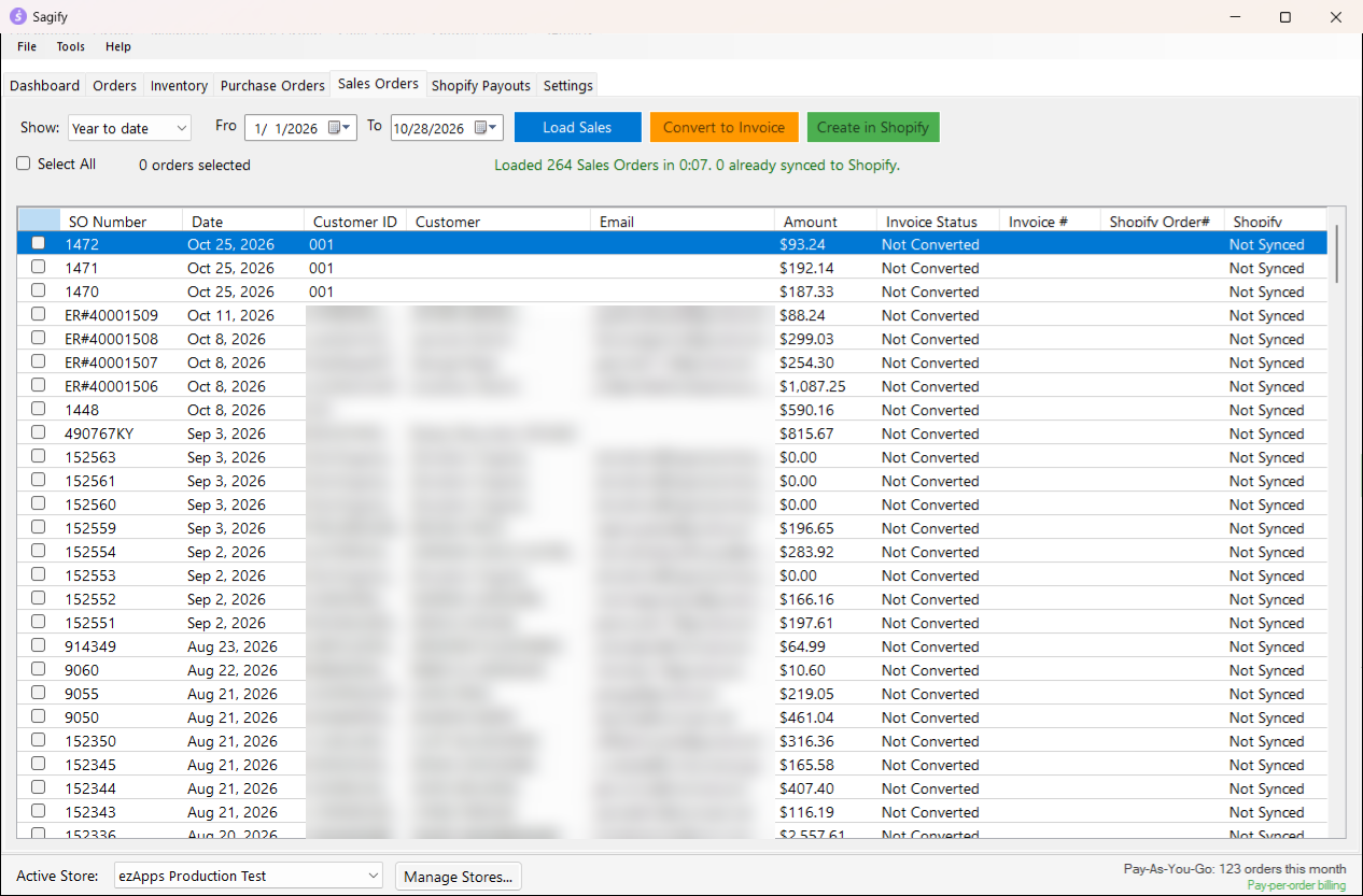 The Sales Orders tab
