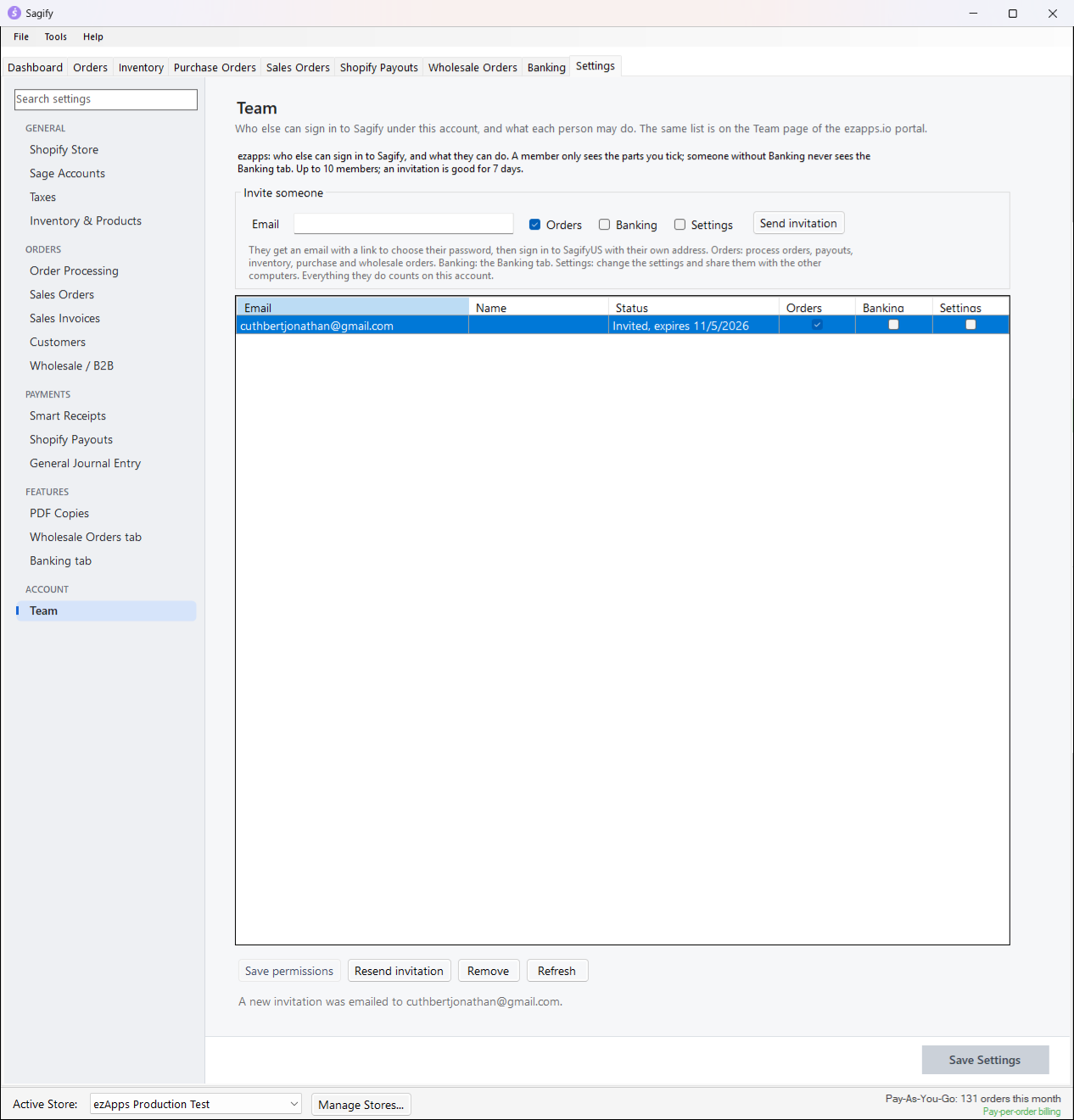 Settings, Team page