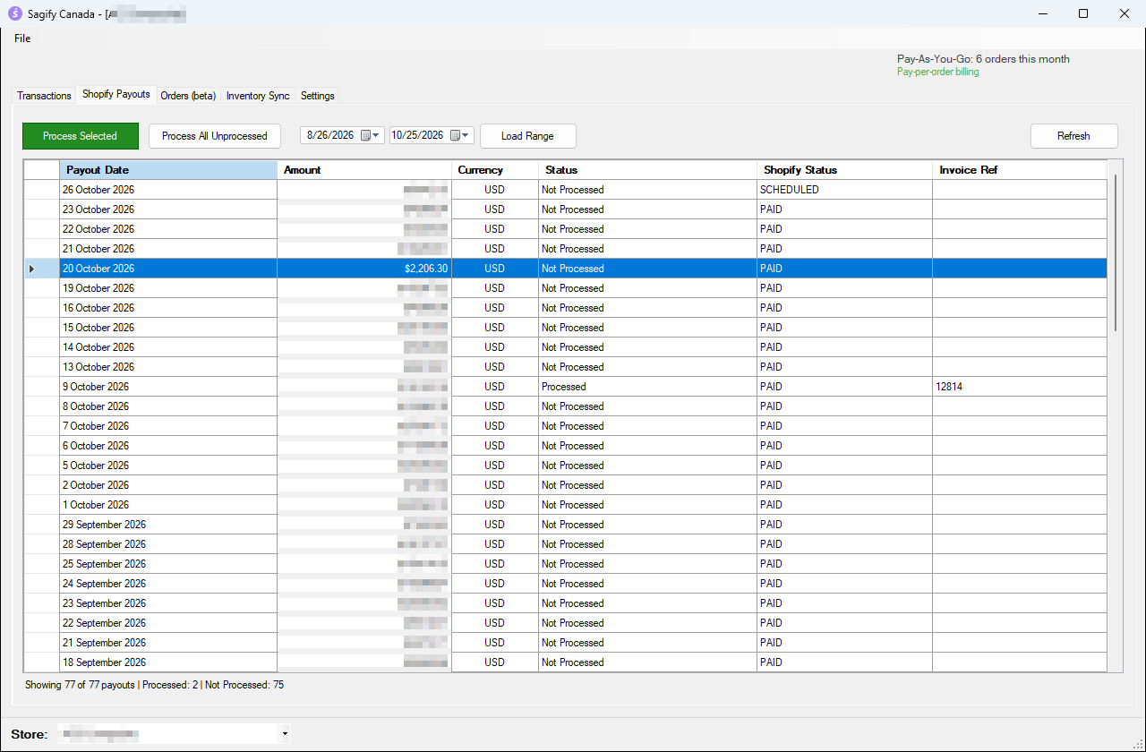 The Shopify Payouts tab